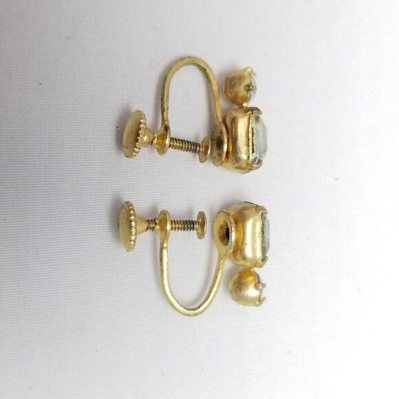 Vintage Rainbow Rhinestone Clip On Earrings, Clip On Screw Back, Rectangle Shape - Picture 3 of 6